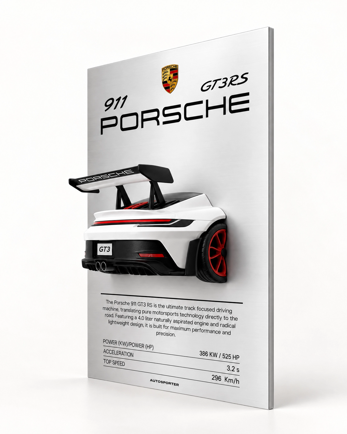 Porsche 911 GT3 RS Wall-Mounted 3D Display